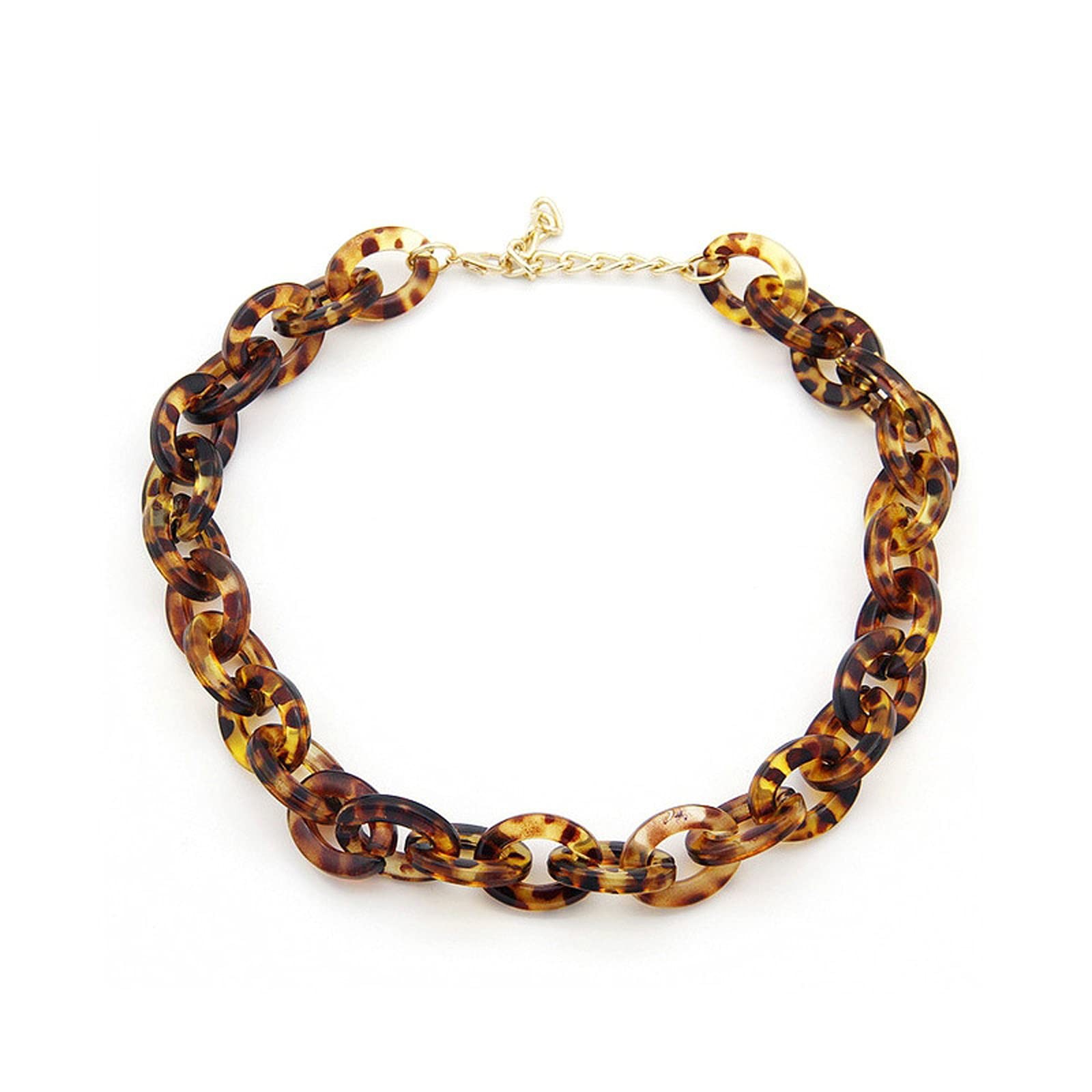 Bohemian Tortoise Shell Acrylic Resin Chain Link Necklace Leopard Print Penda…