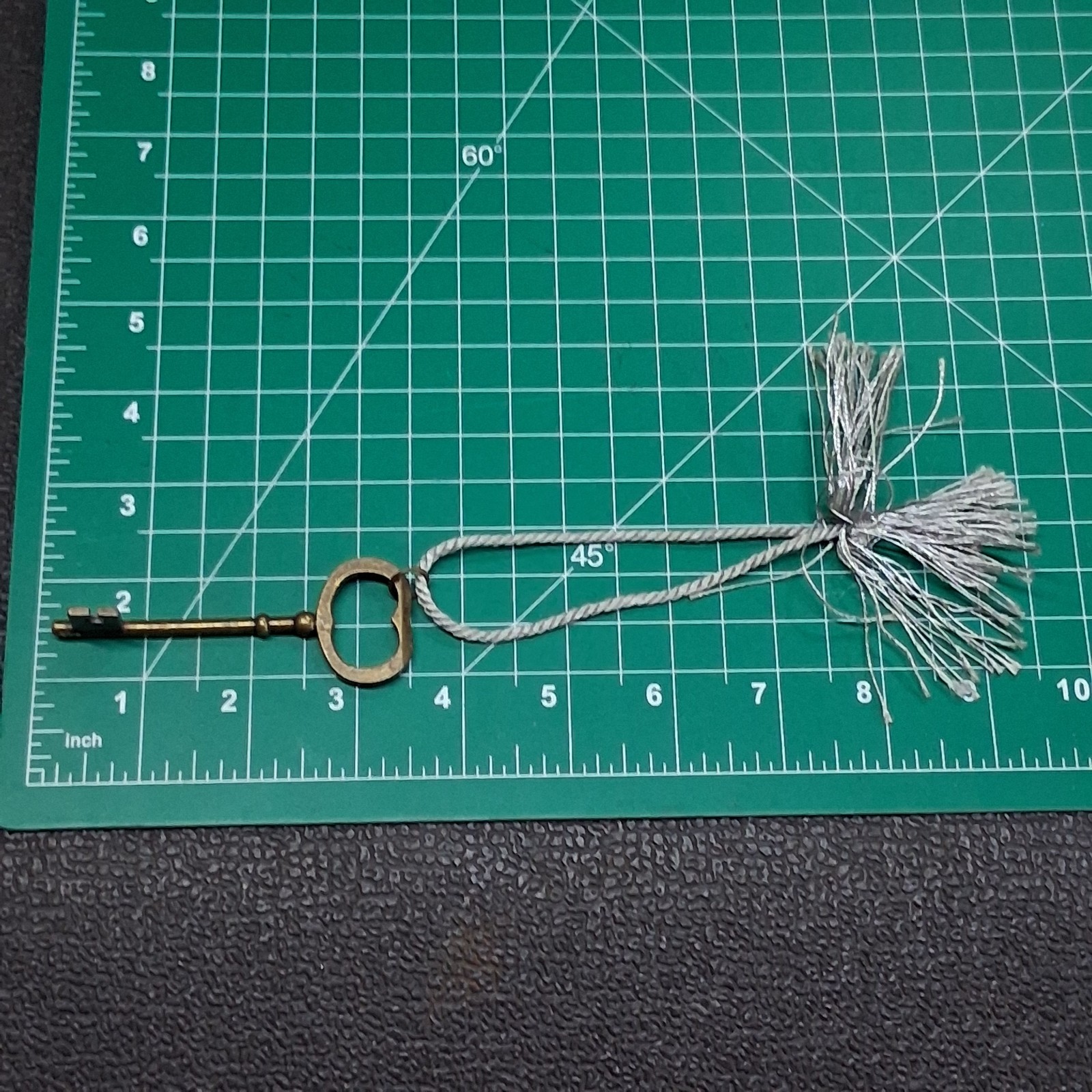 Vintage Dark Brass 3.25” Skeleton Key & Gray Tassle