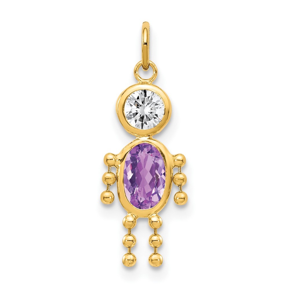 10k Yellow Gold Cubic Zirconia Purple FEB Birthstone Boy Pendant L20mm, W 10mm