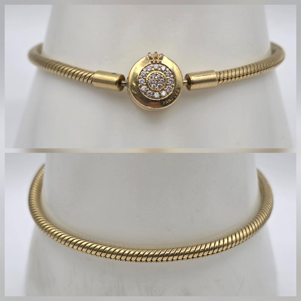 7.1″ Pandora Moments 14K Gold Plated Sparkling Crown O Snake Bracelet 569046C01