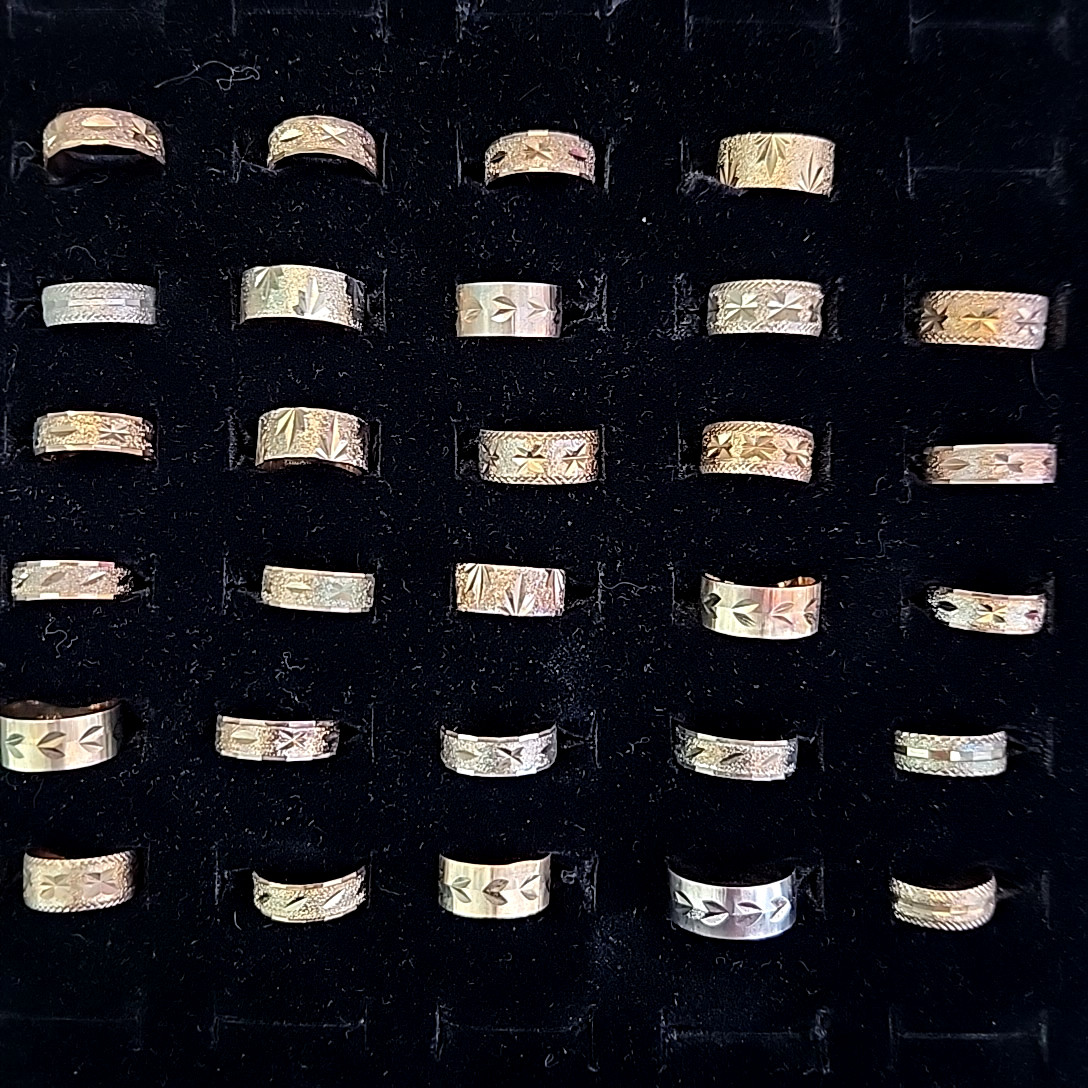 Band Ring Lot of 29 18K Heavy Gold Electroplate Various Sizes 4 to 8 HAVE WEAR