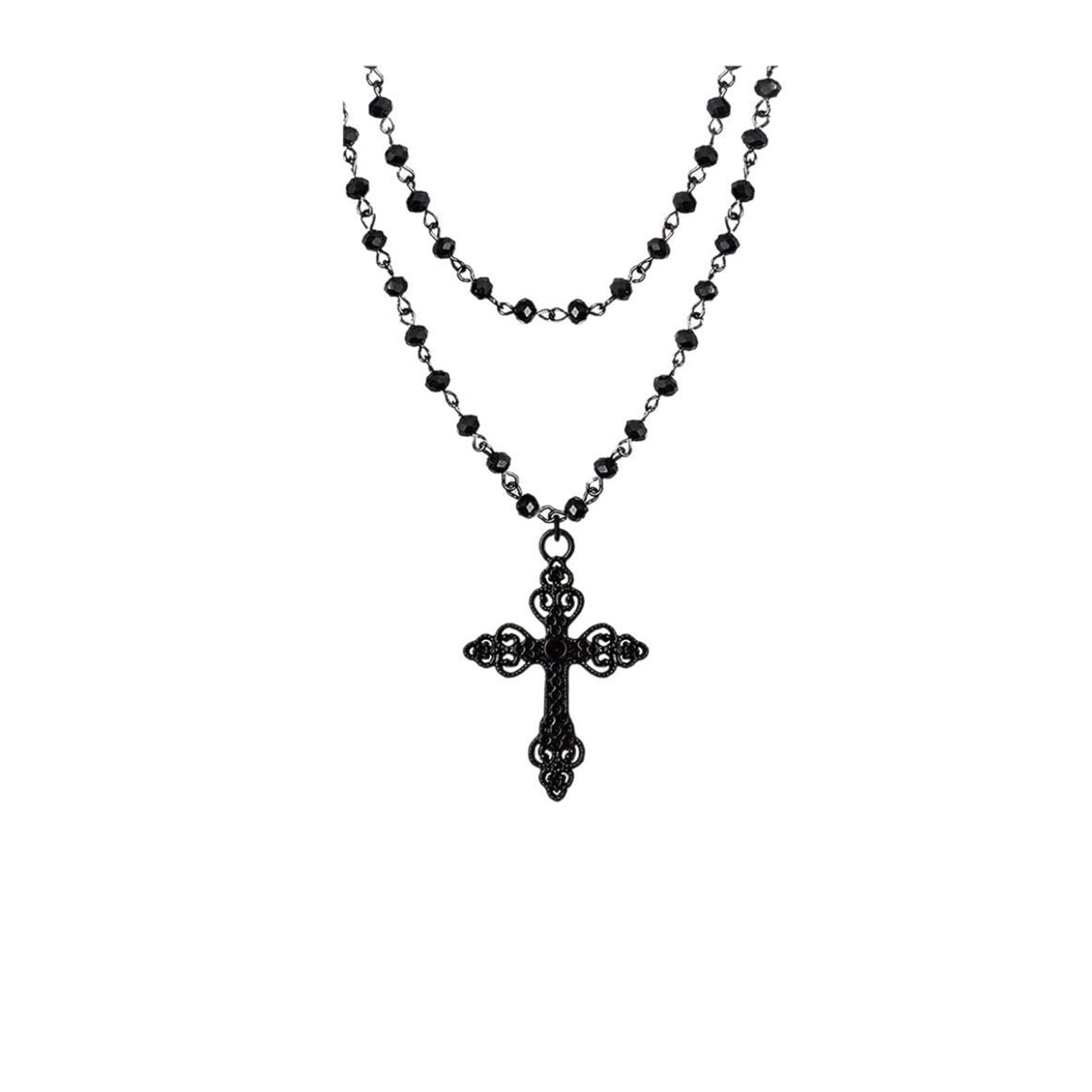 Gothic Halloween Necklaces for Women Gothic Layered Cross Necklace Vintage Bl…