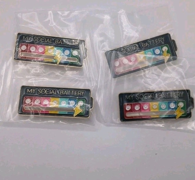 4Pcs My Social Battery Mood Brooch Pin Enamel Lapel Pins for Backpack Collar Hat