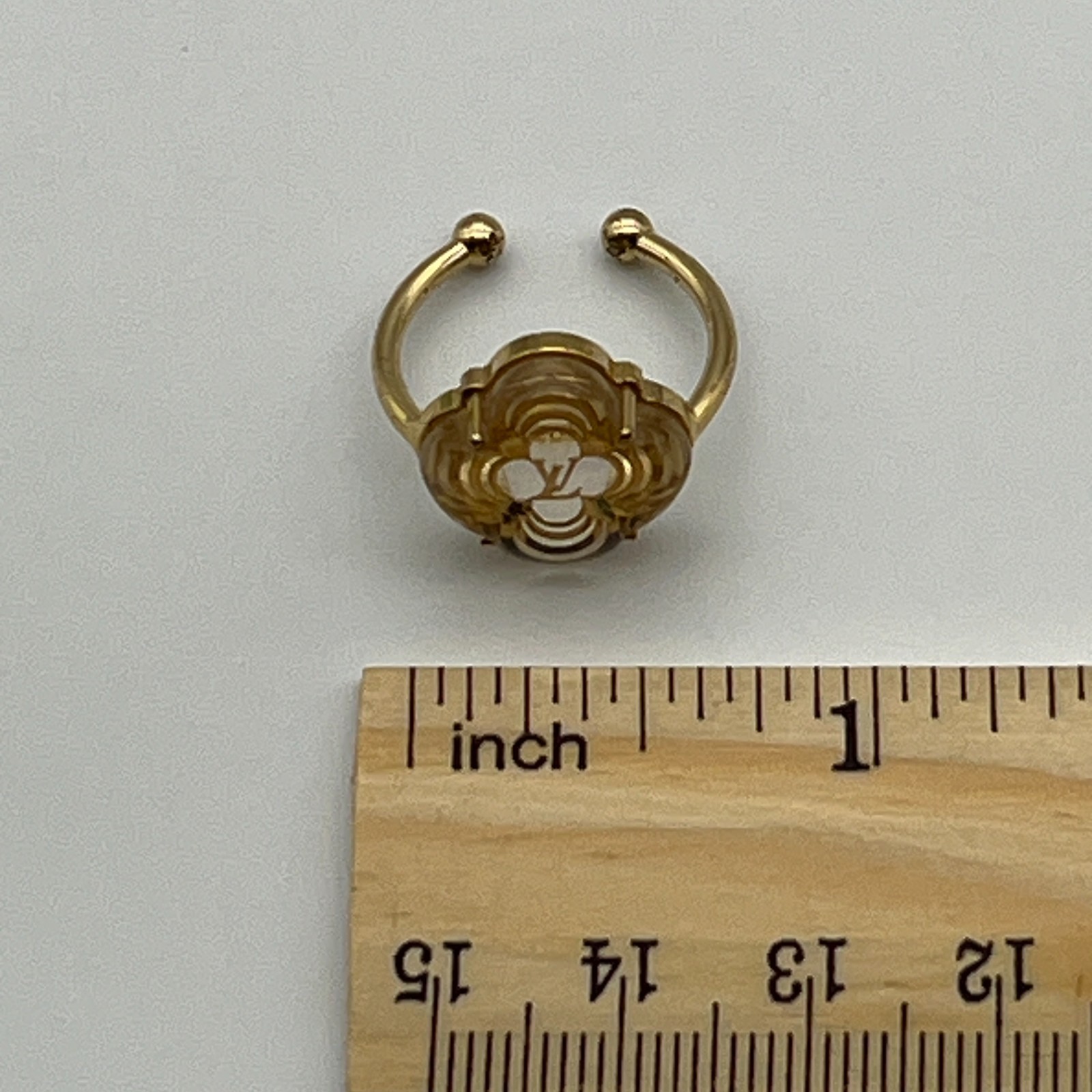 Louis Vuitton Monogram Flower Resin Ring Gold Tone Size US 3.5 (Japan 5) Pinky