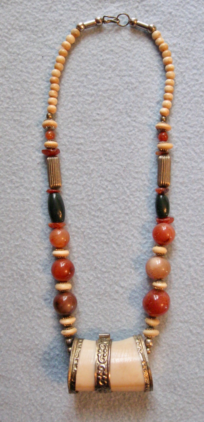 Chunky Artisan Made Statement Necklace w/Bone? Pendant; 10 1/2″ w/Pendant Drop