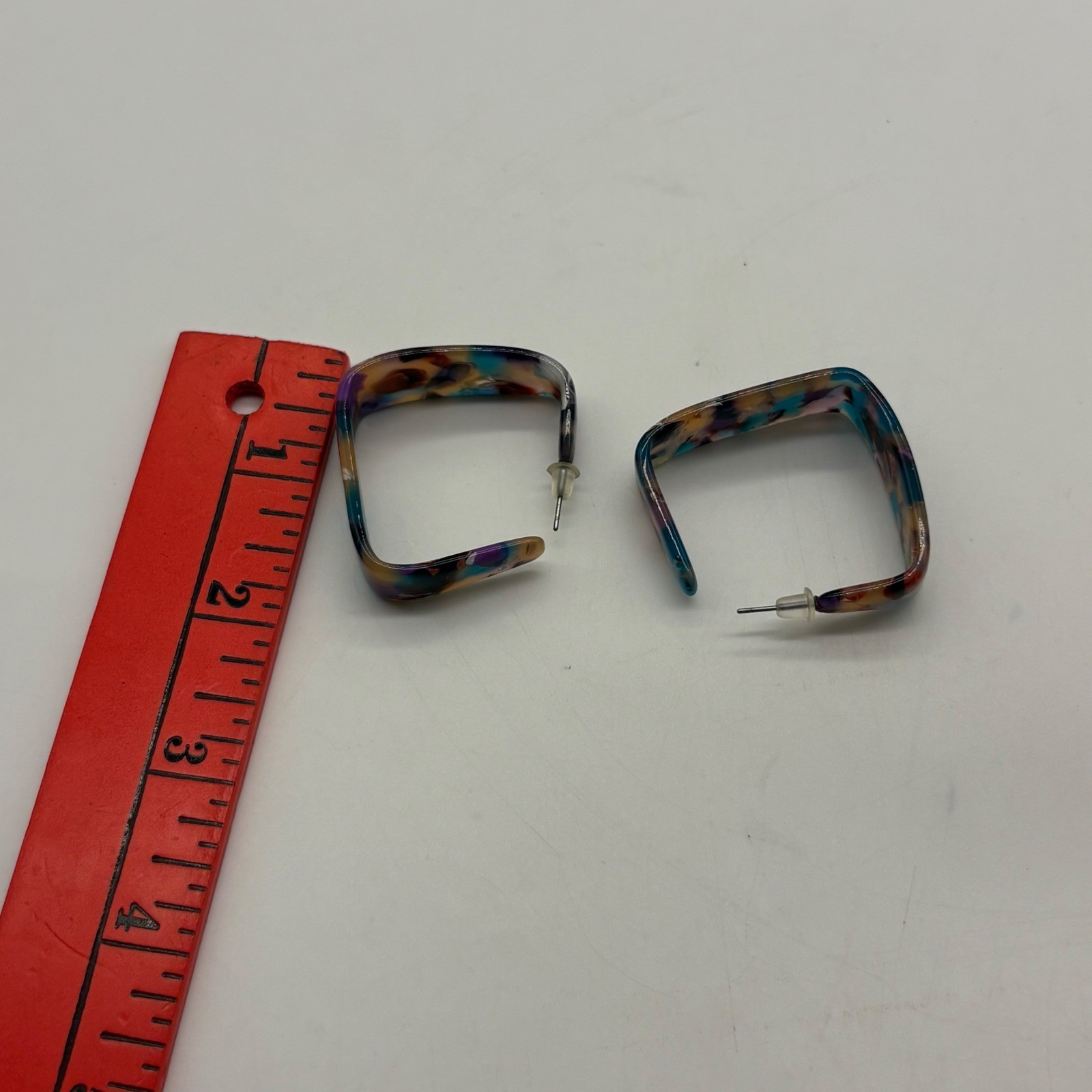 Multicolor Resin Square Hoop Earrings Blue Purple Yellow Acrylic Geometric