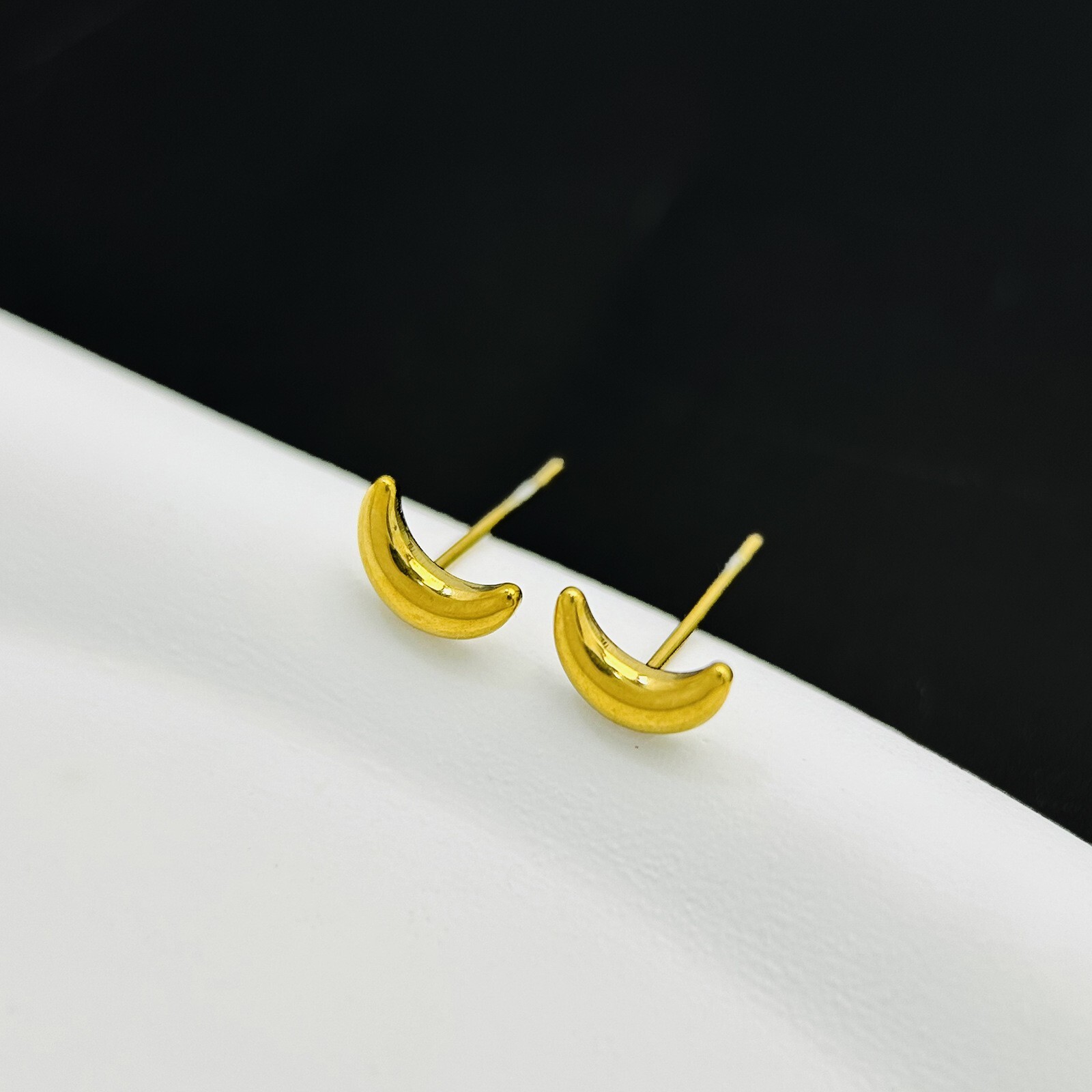 Gold Star Moon Earrings Stud Post Celestial Stainless Steel Hypoallergenic PE43