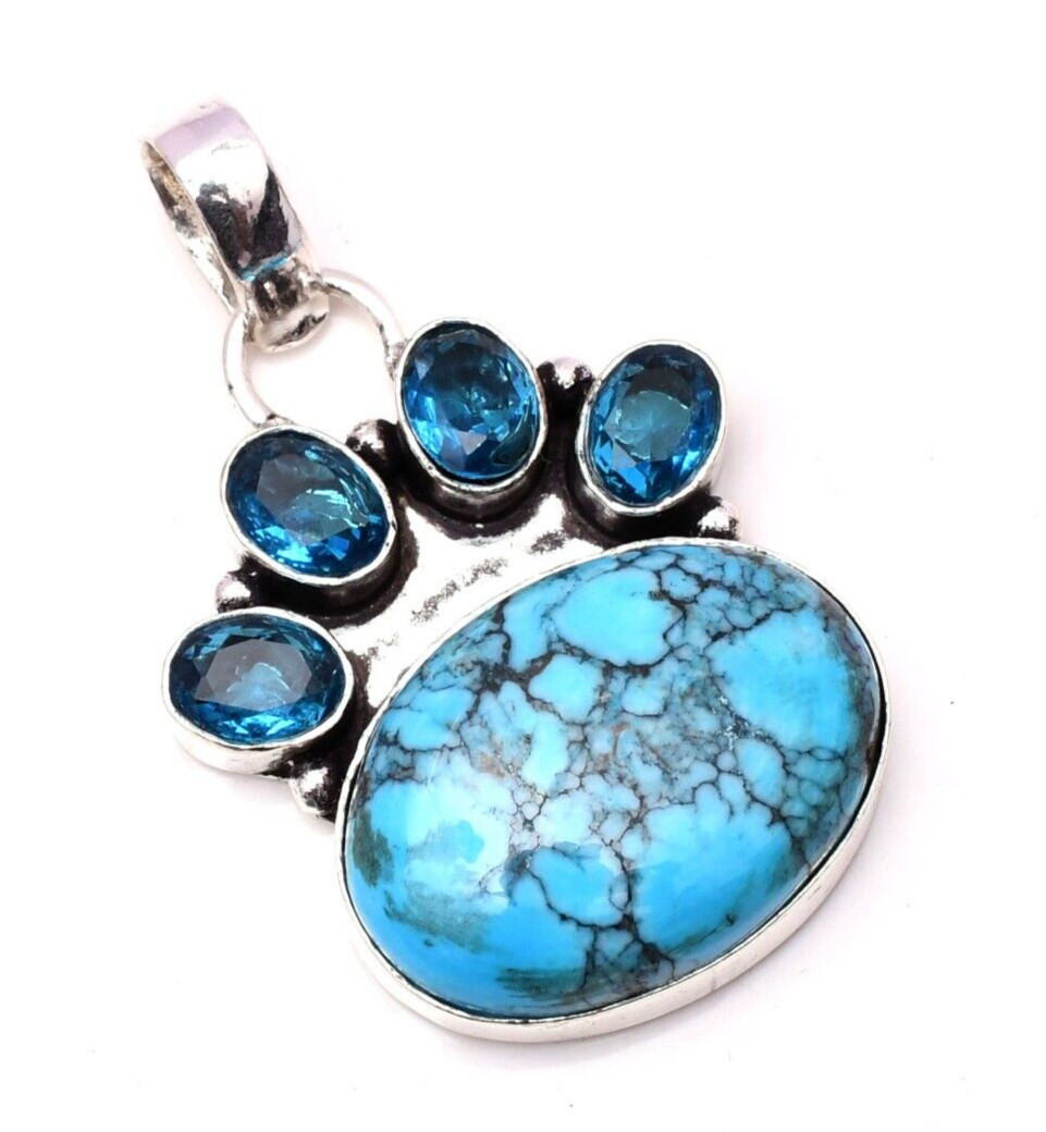 Turquoise Gemstone 925 Sterling Silver Handmade Jewelry Pendant 1.85″