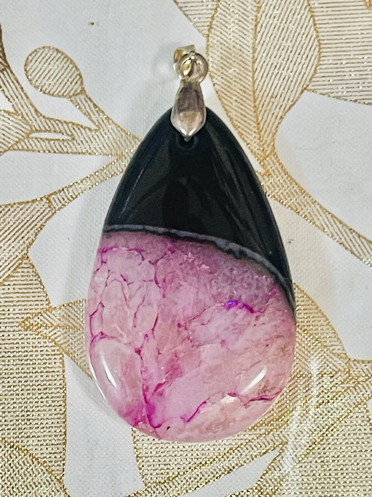 Black/purple Druzy Geode Agate gemstone Teardrop Pendant Silver