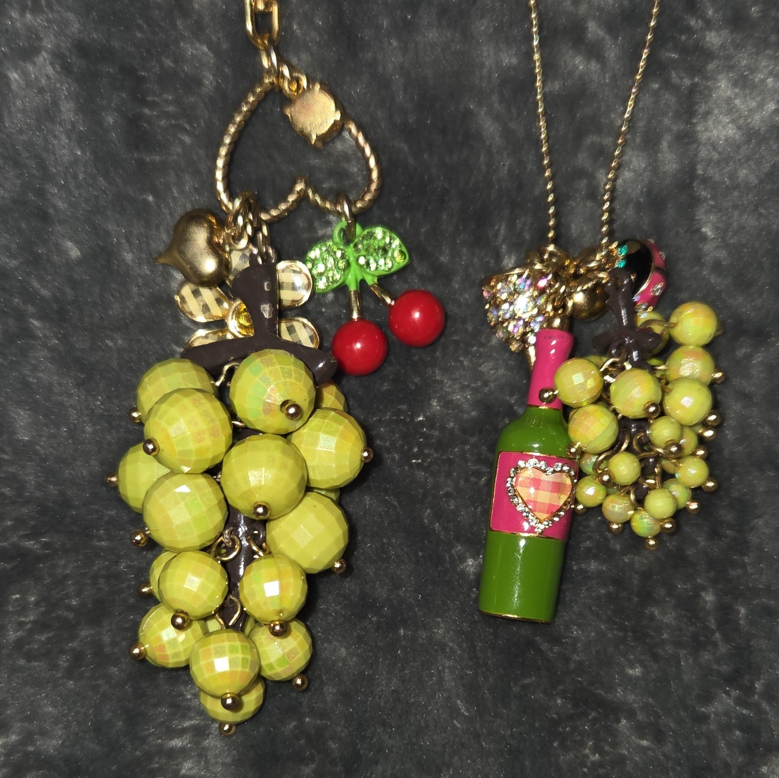 2 Gold Tone Fruit Charm Pendant Necklace Crystal Beads Ball/Bead Chain Lobster