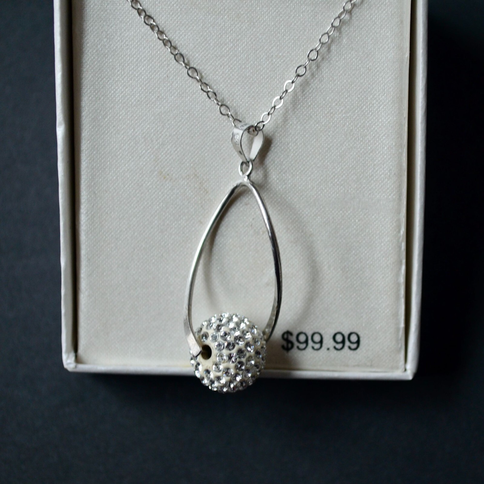 Sterling Silver Crystal Teardrop Necklace New