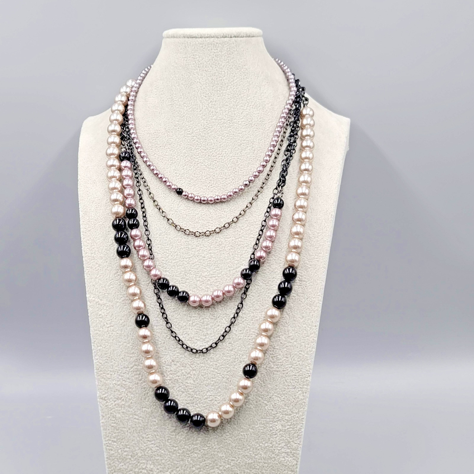 Premier Designs Necklace Black Purple Bead Layered Multi Strand