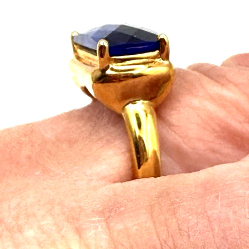 Technibond Blue Faceted CZ Ring Size 8 18K Gold Plated over Sterling Silver