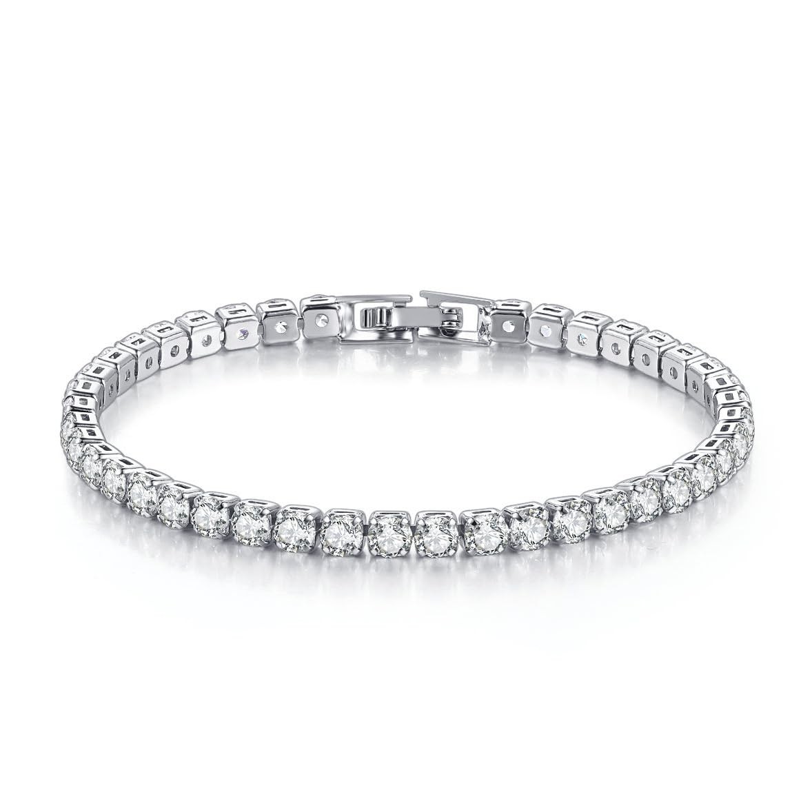 4mm Cubic Zirconia Tennis Bracelet Stainless Steel Silver Chain for women, 18…