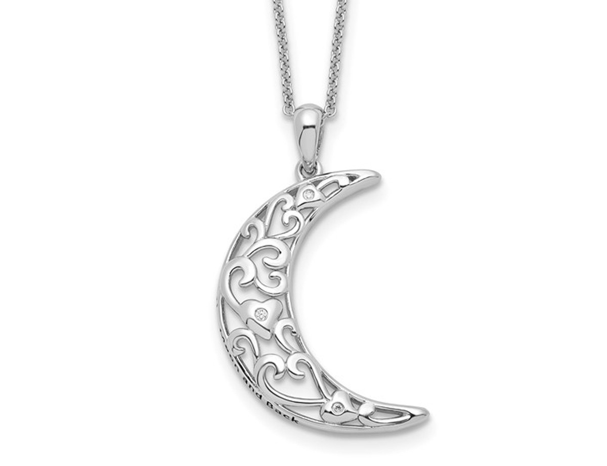 Love You To The Moon Charm Pendant Necklace Sterling Silver with Chain