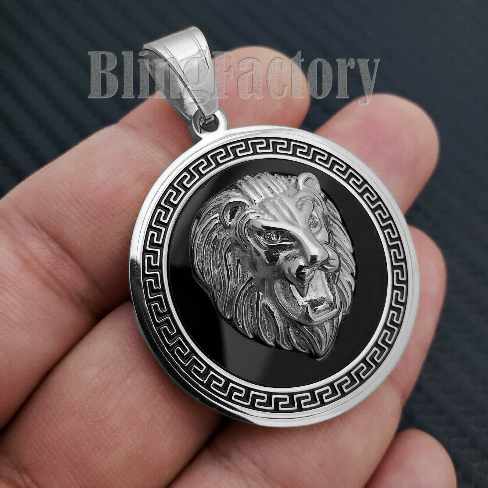 HIP HOP ICED BUST DOWN SILVER LION HEAD MEDALLION STAINLESS STEEL CHARM PENDANT