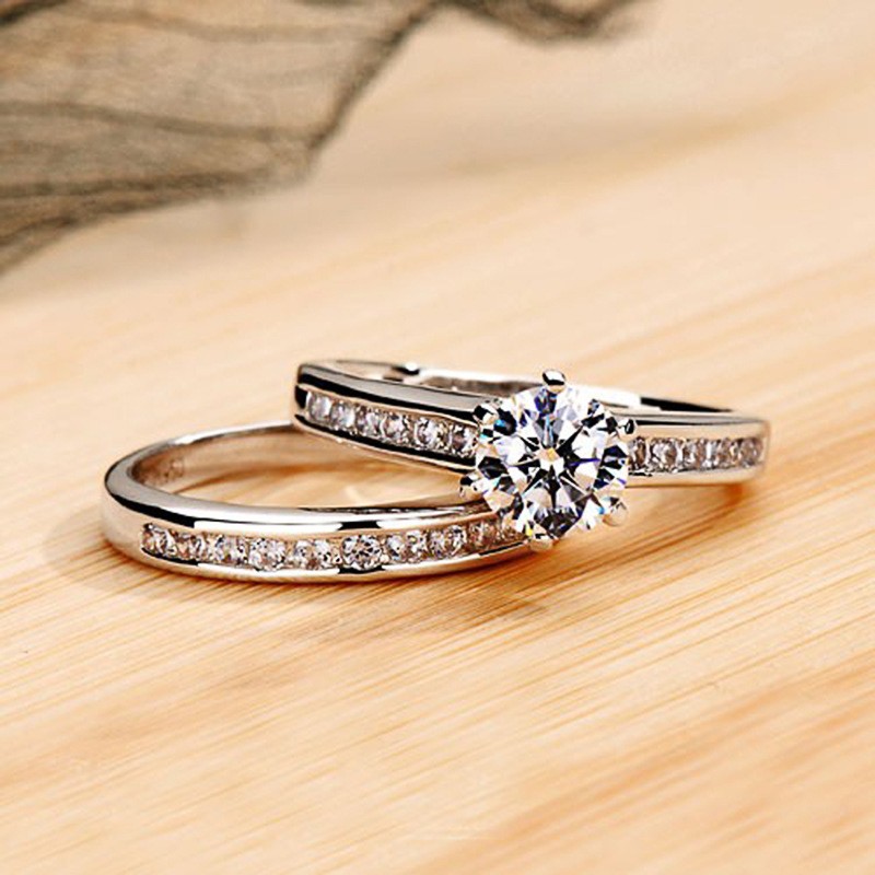 Chic Bridal Ring Set Sparkly Round Cut Solitaire Band Modern Engagement Jewelry