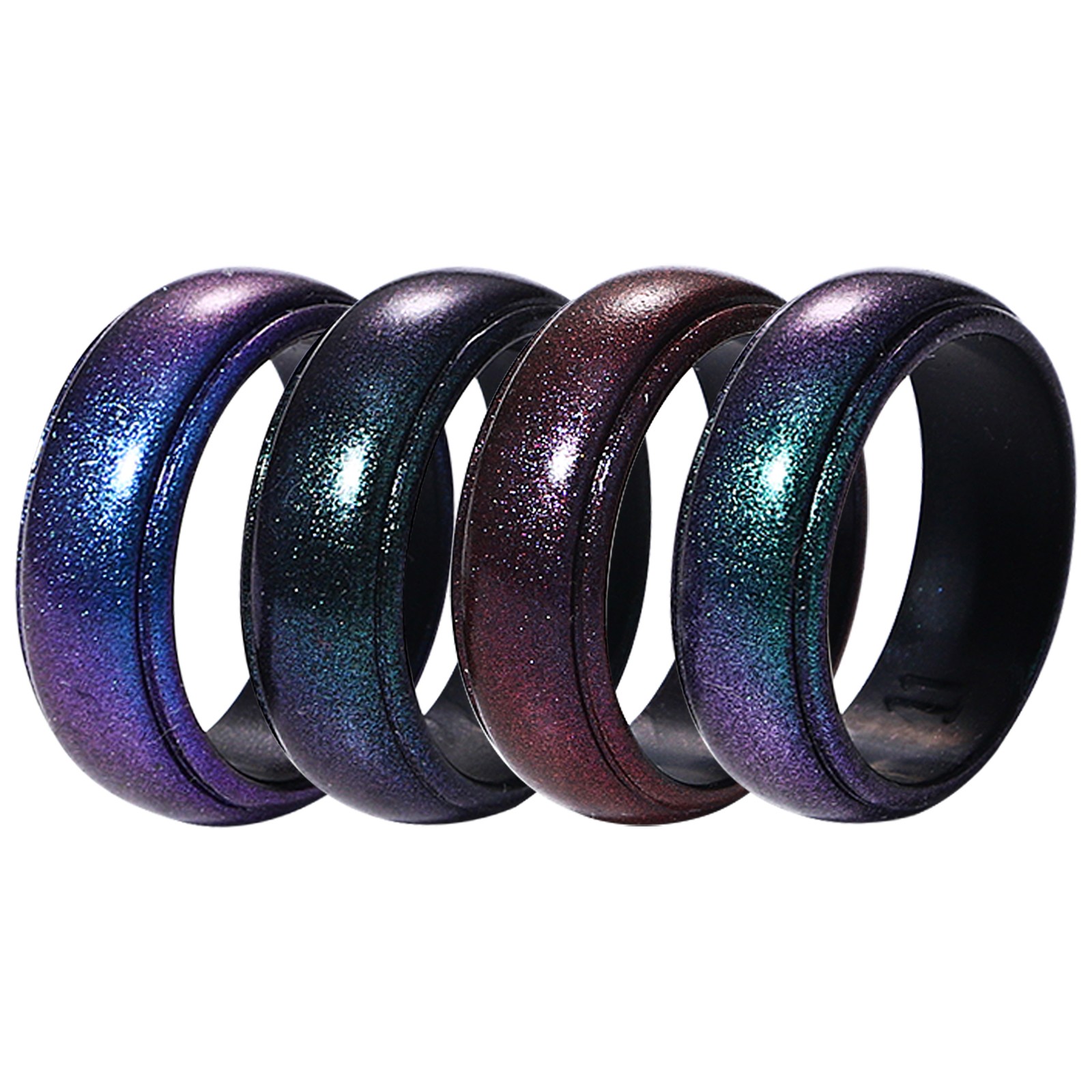 Men’s 4PCs 8MM Gradient Sporty Stackable Wedding Silicone Ring Rubber Band