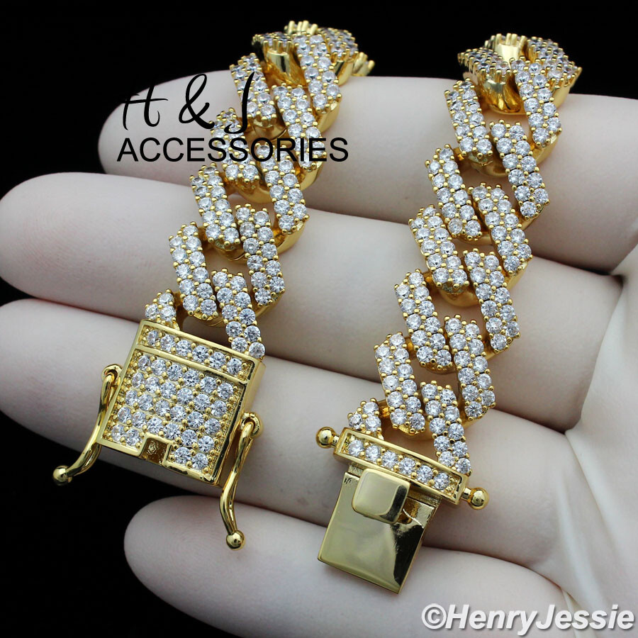 30″MEN 14K GOLD PLATED 14MM GOLD CZ MIAMI CUBAN CURB LINK CHAIN NECKLACE*ABN6