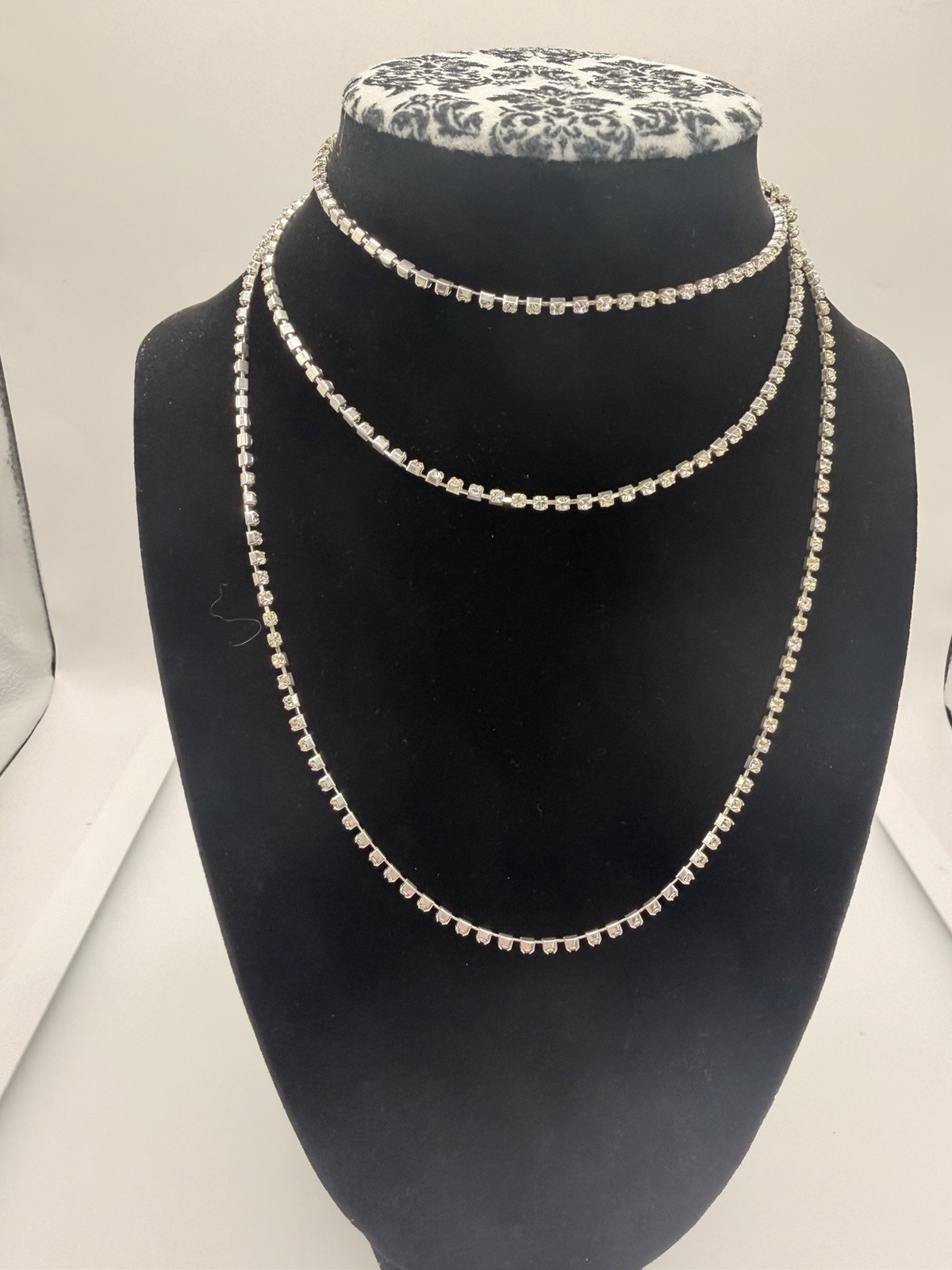 Vintage 18K GP Rhinestone Crystal Wrap Necklace 42” Signed Sparkling Statement