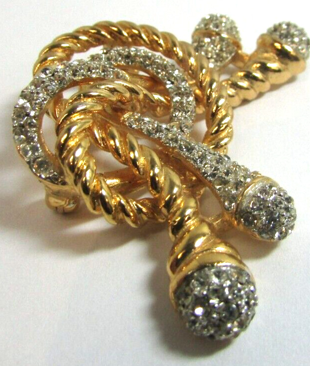 KJL KENNETH JAY LANE Pave’ Crystal Embellished Knot Gold Tone Pin Brooch