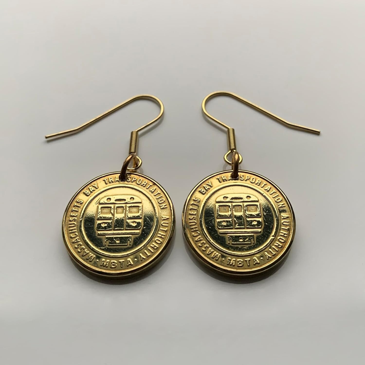 Boston MBTA Massachusetts Bay Transportation Authority token earrings e000537