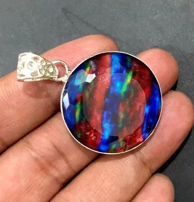 50.54 Ct Natural AAA Ammolite Multi Color Pendant 925 Sterling Silver Gemstone