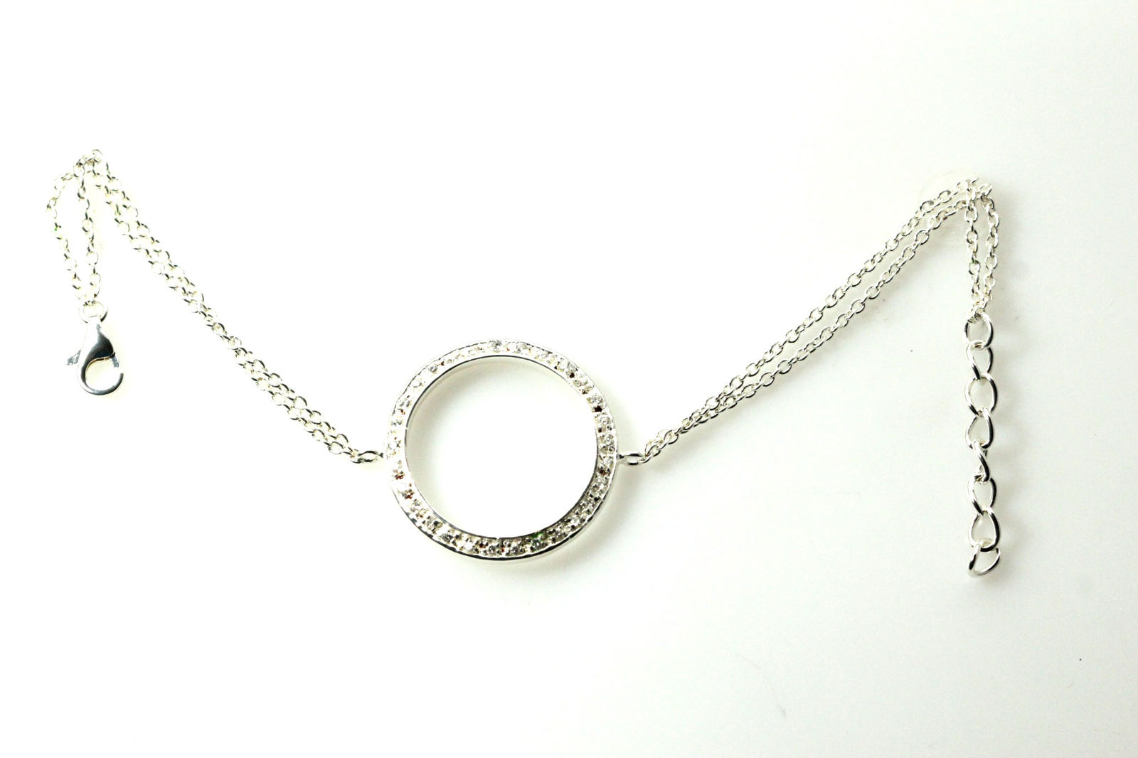 Sterling silver circle on double chain bracelet 6-3/4″ to 7-1/2″ 5 gm (BR3738)