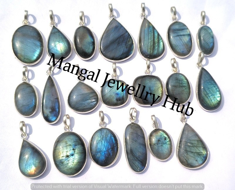 Labradorite Gemstone 925 Sterling Silver Plated Handmade Pendants Lot Jewellery