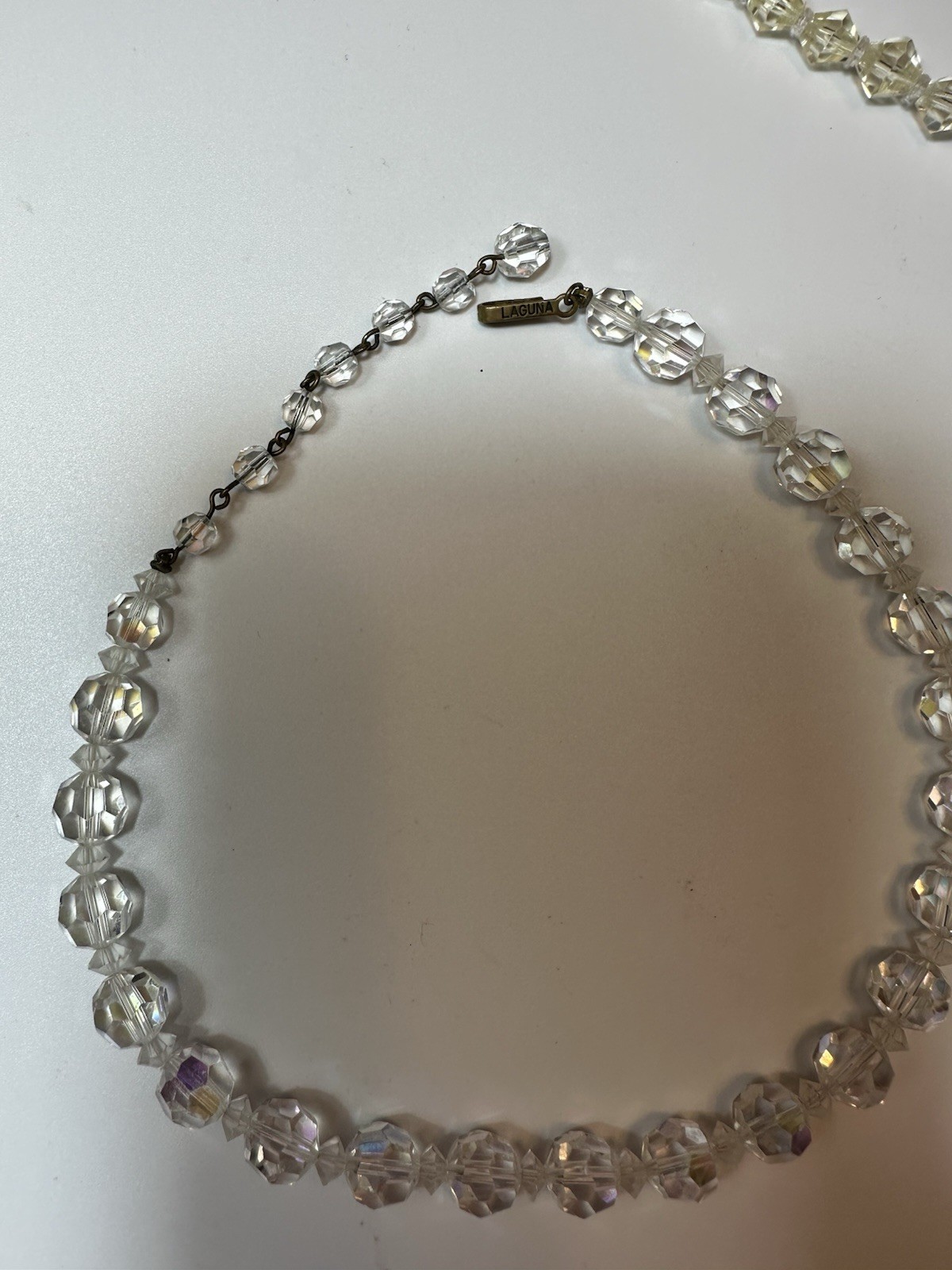 Laguna Signed Clear Faceted Crystal Double Strand Collar Box Clasp