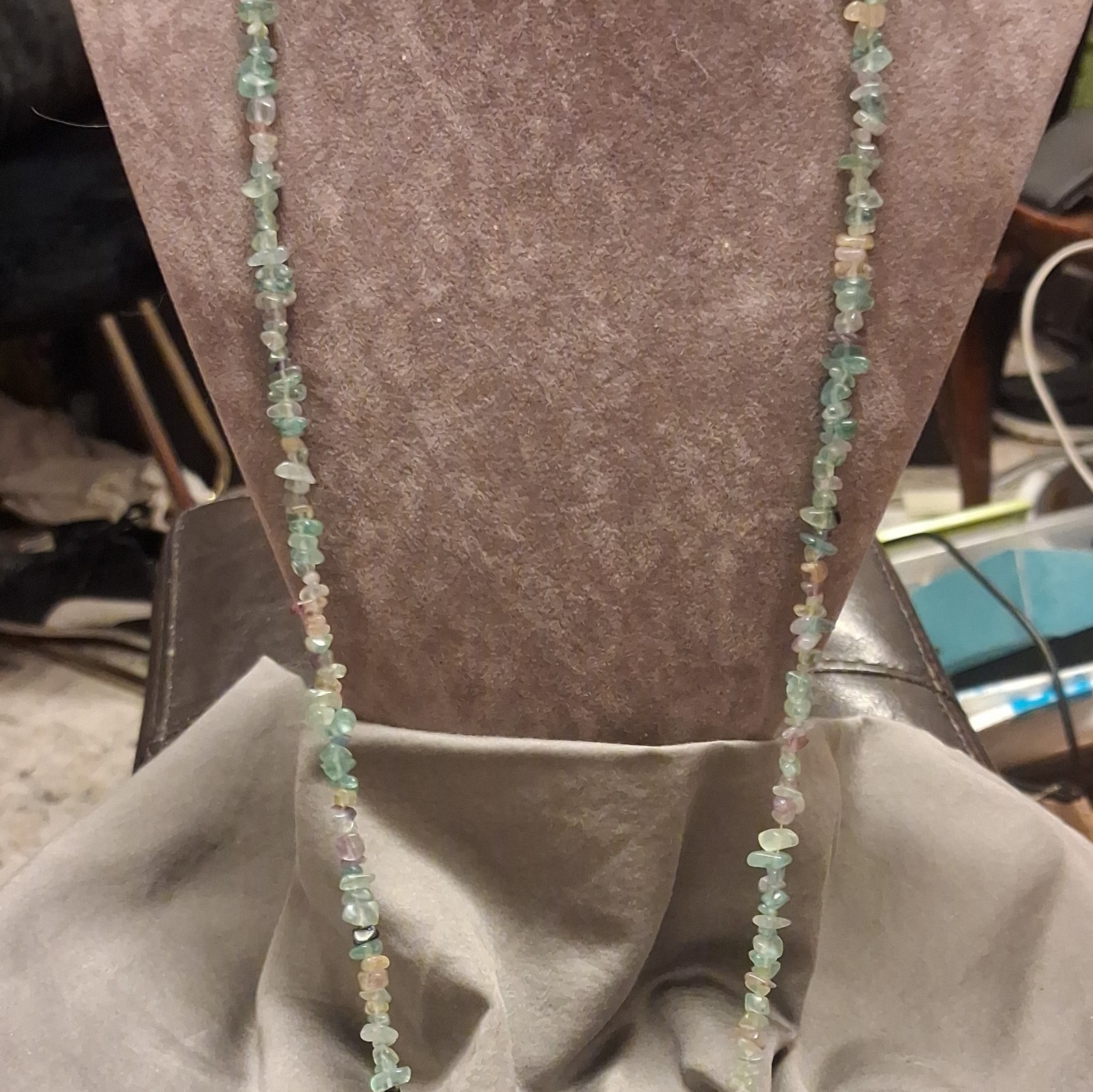 Layered Beaded Necklace Green Stone Chip Beads Bohemian Ball/Bead Chain