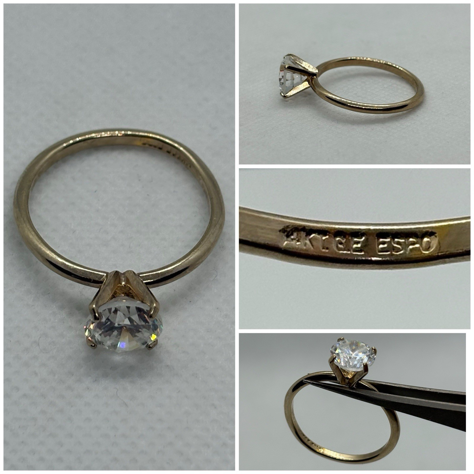 Vintage ESPO Simulated Diamond Ring 14K Gold Electro Plated Solitaire Size 10
