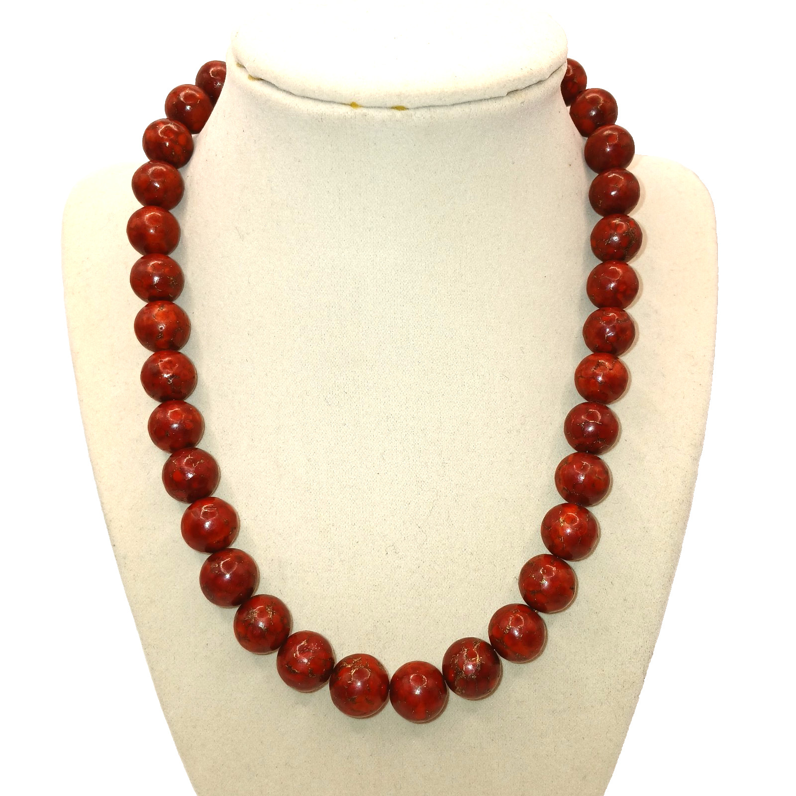 DA Designs by Dany Acosta Necklace Dark Red w/ Gold Veins Stone Beads 17.5 in