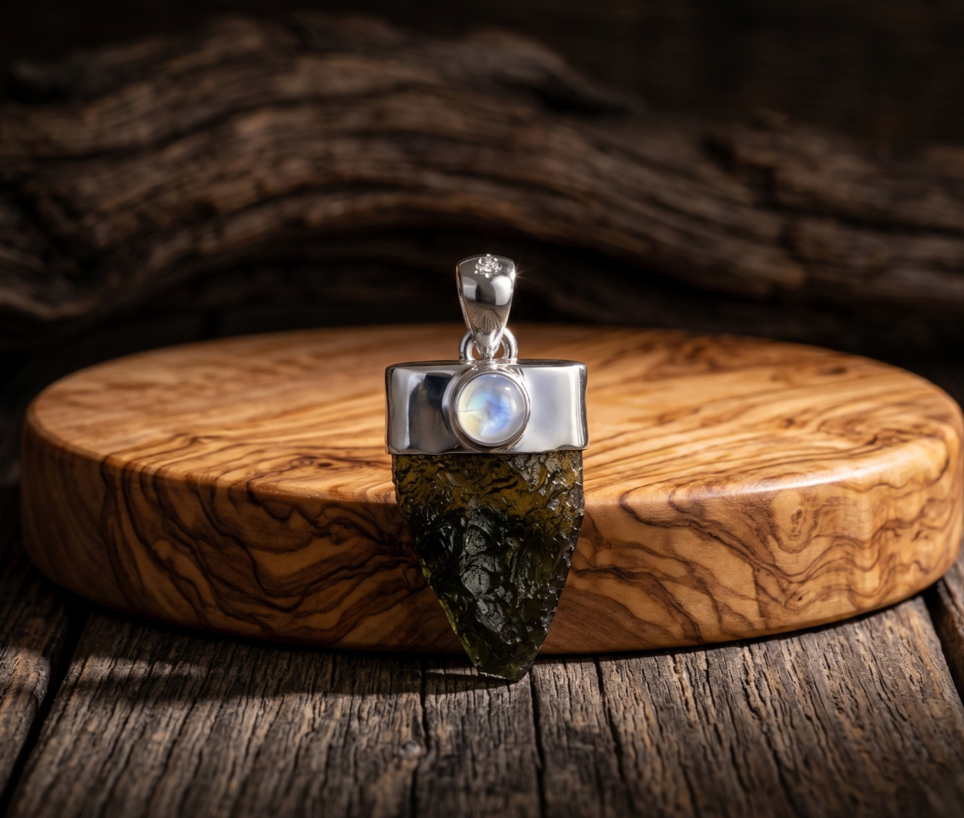 Moonstone Gemstone Pendant 925 Sterling Silver Green Moldavite Dainty Pendant