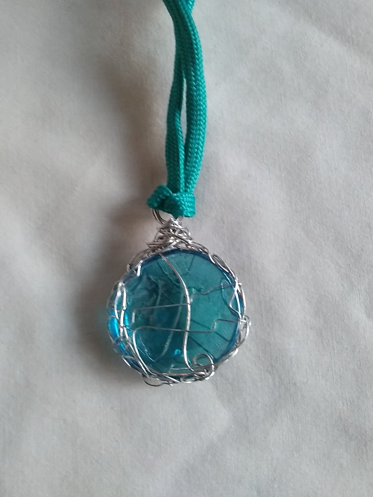 Boho Necklace Wire Wrapped Glass Pendant Necklace 19″ Gift