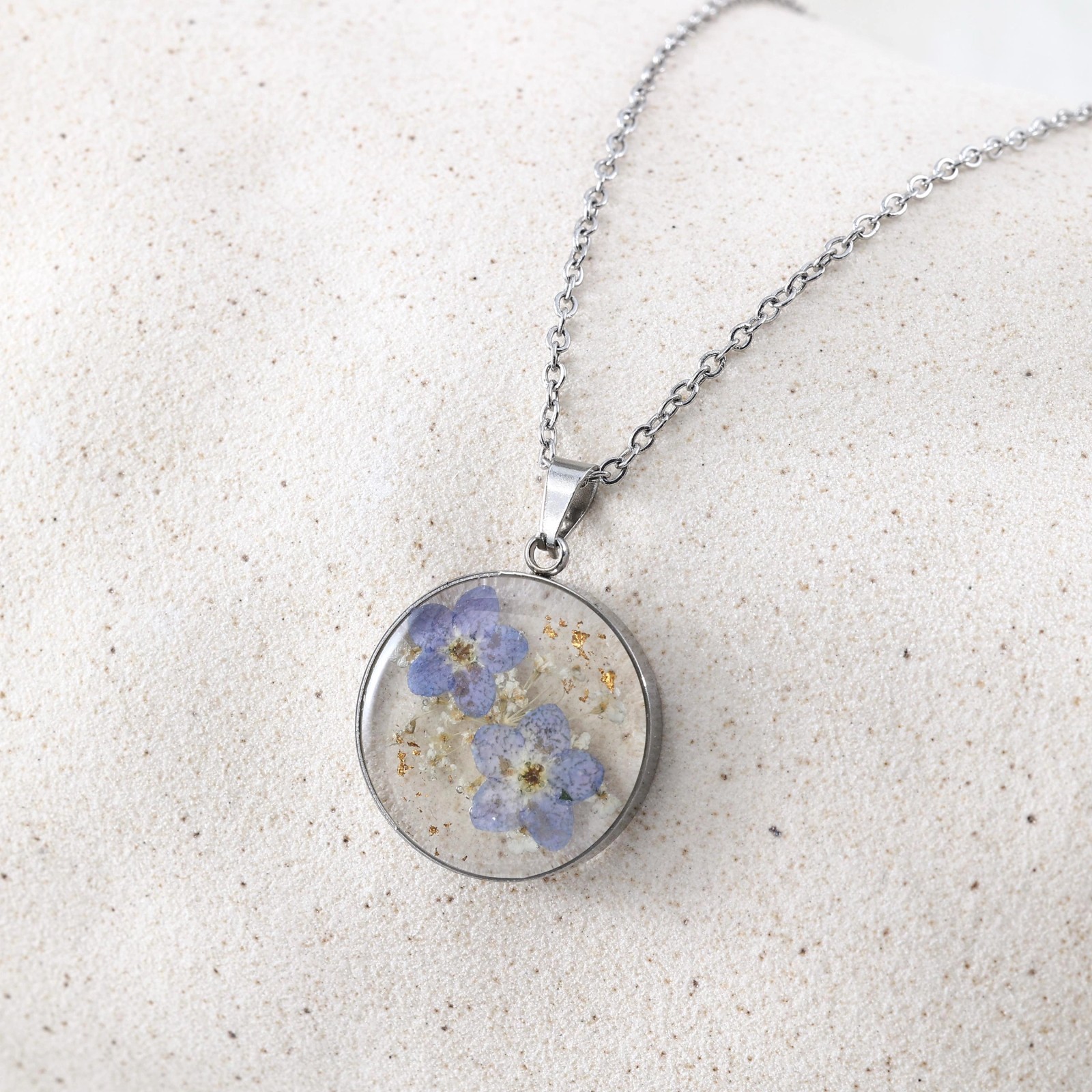 **Forget Me Not Pressed Real Flower Resin Pendant Memorial Gift for Her**