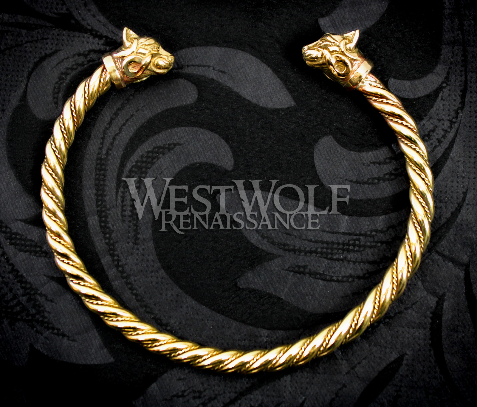 Viking or Celtic Cat Bracelet/Torc/Torque — Norse/Medieval/Feline/Jewelry/Gold