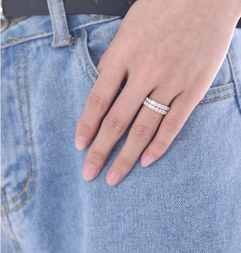 Titanium Eternity Ring 3mm Cubic Zirconia Women Wedding Band Round Clear Stone