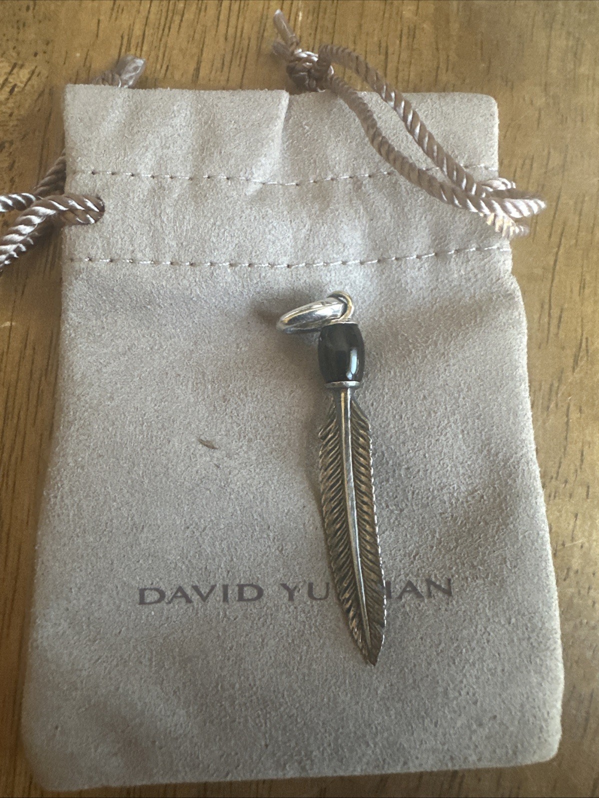 David Yurman 925 Sterling Silver Black Onyx Southwest Feather Amulet