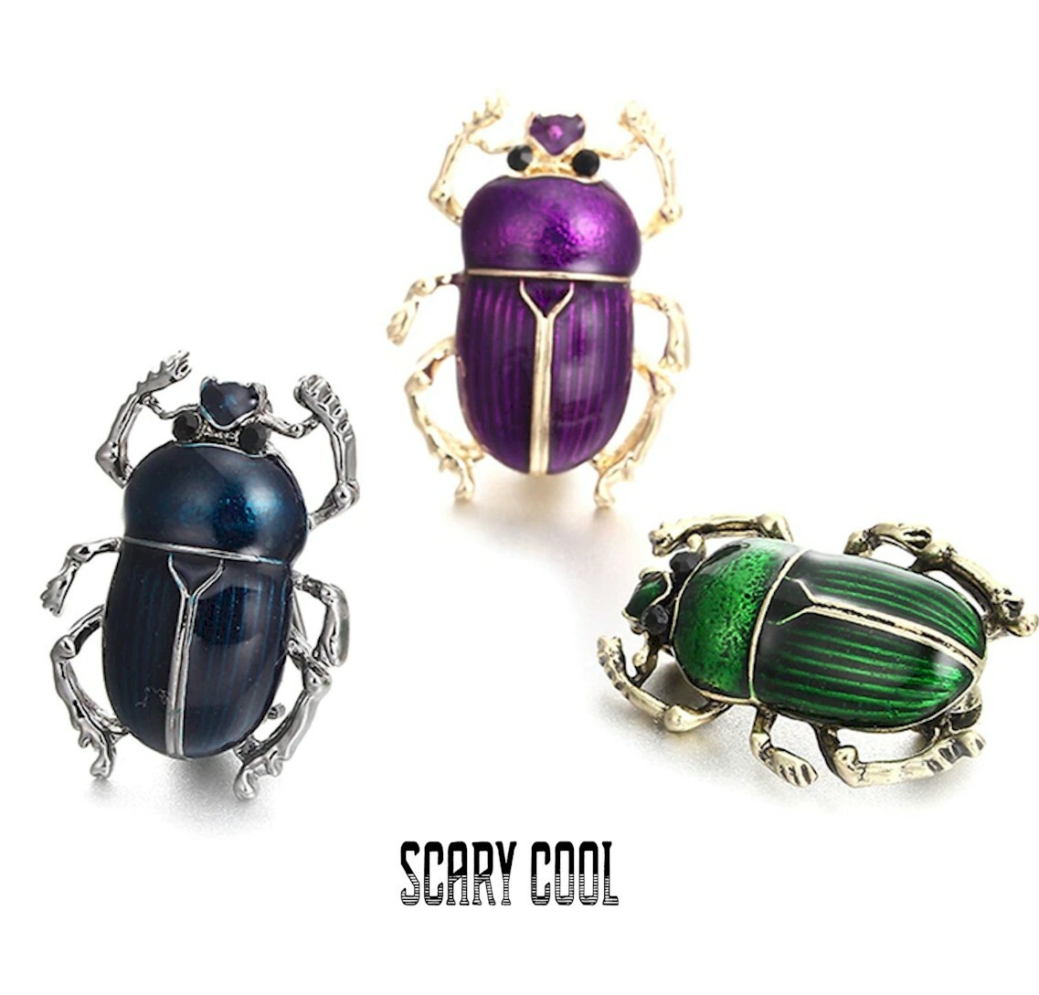 New Beetle Enameled Bug Scarab Vintage Retro Gold Pin Brooch