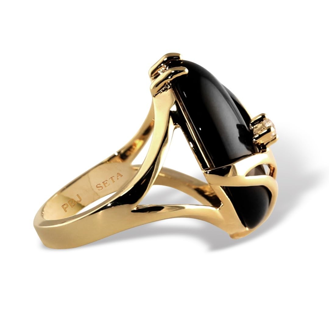 PalmBeach Yellow Gold-Plated or Platinum-Plated Oval Shaped Natural Black Ony…