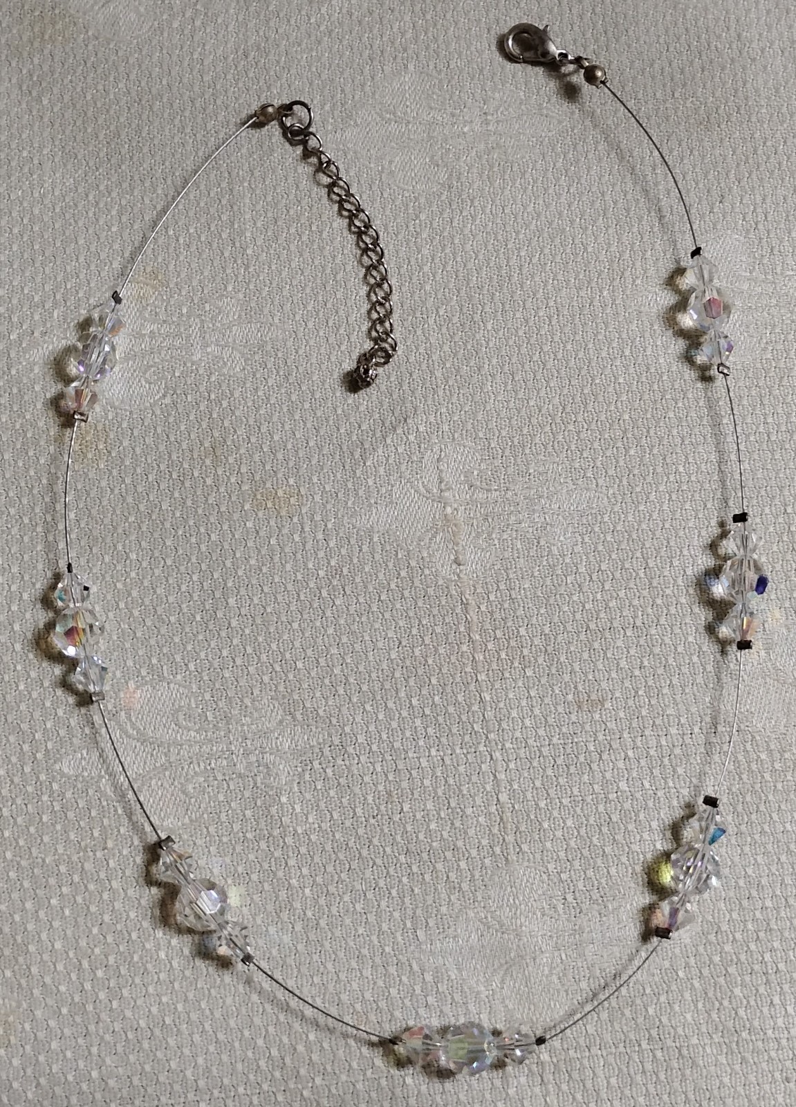 Vintage ST Metal Nylon Cord Faceted AB Crystal Beads 18.5″ Necklace
