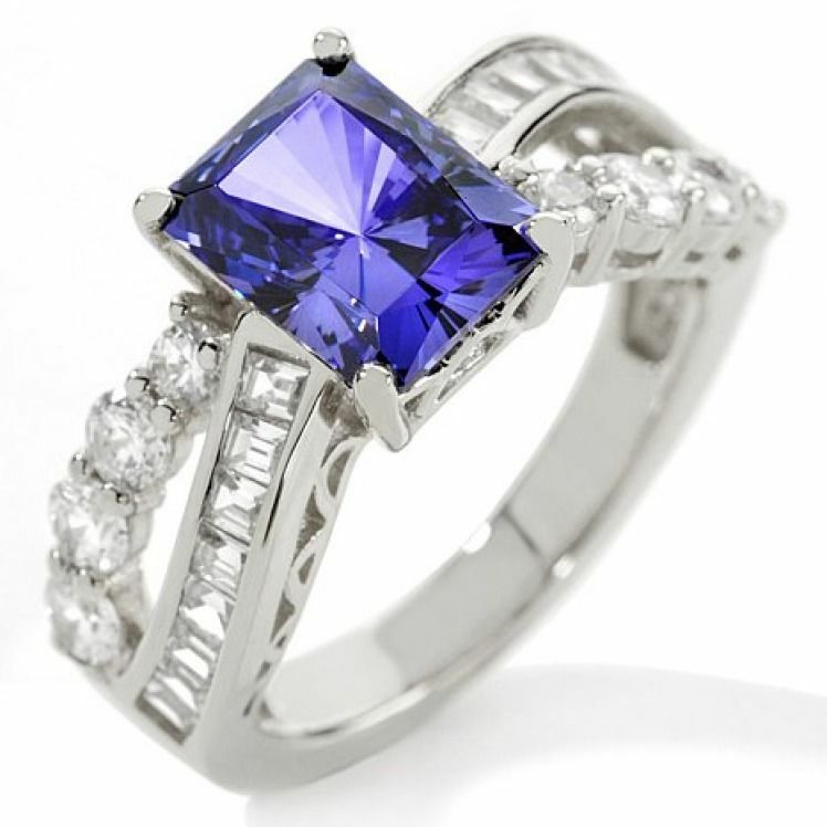 4.30 Ct Simulated Tanzanite Color 14K Gold Plated Sterling Silver Ring
