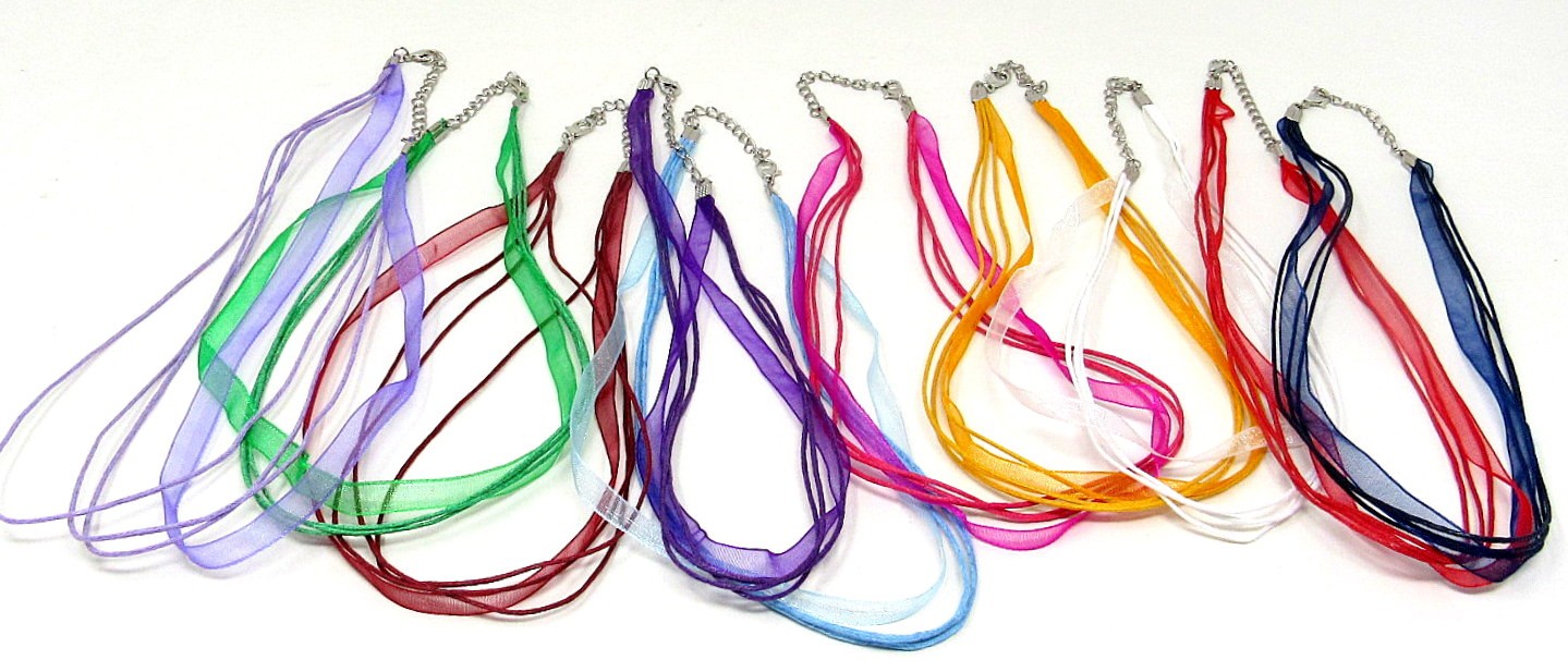 10 Ribbon Necklaces Assorted Colors Choker Organza 3 Cords 18-20 inch Adjustable