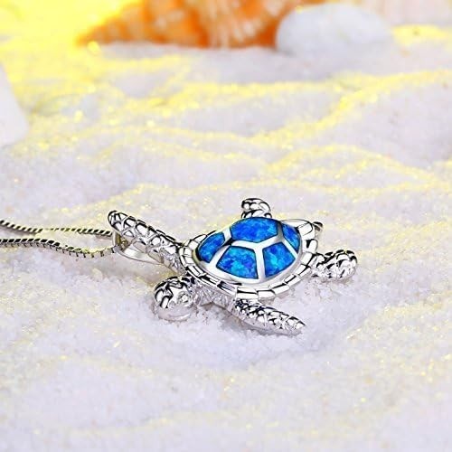 LIBORIA S925 Sterling Silver Turtle Necklace with Blue Opal Pendant – 18 Inches