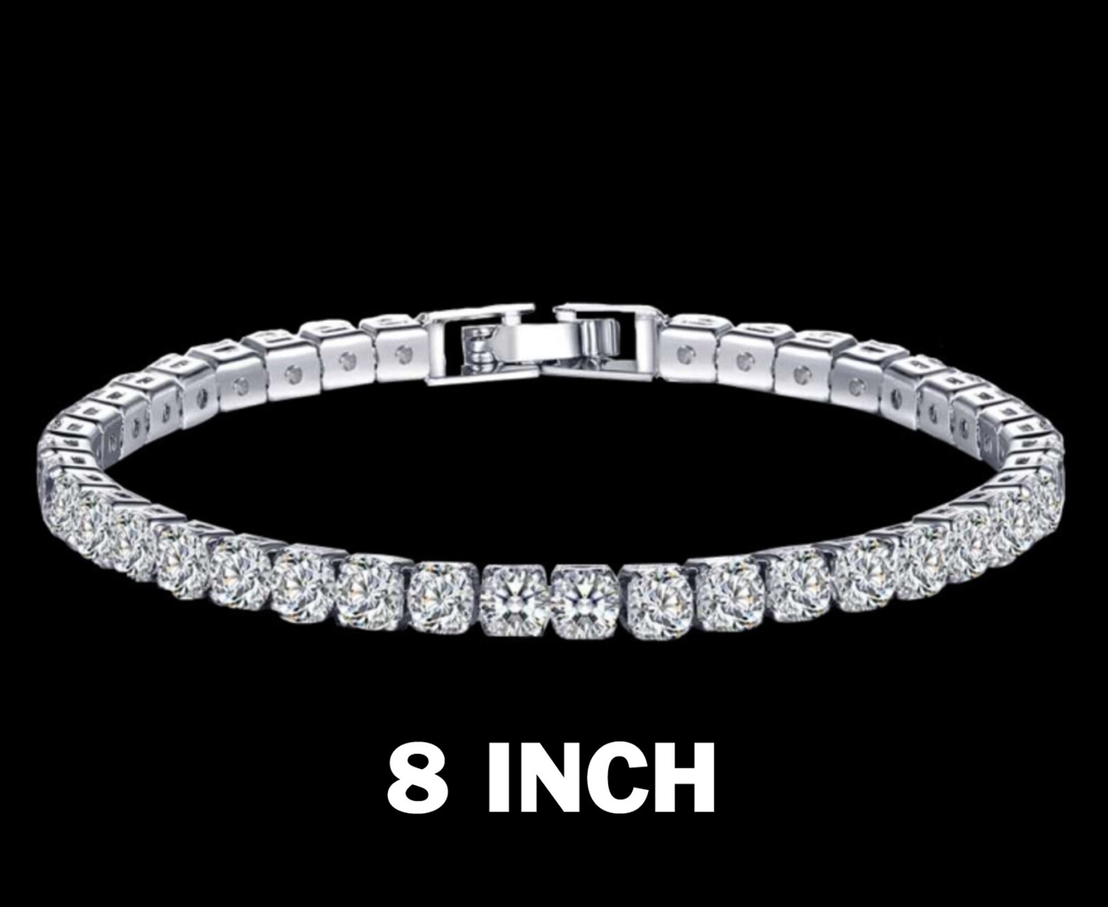 7-8.5″MEN WOMEN CUBIC ZIRCONIA 4MM 1 ROW TENNIS 14K WHITE GOLD PLATED BRACELET