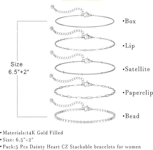 Silver Bracelet Set – Dainty Silver Bracelets for Women, 5 Packs, Waterproof Wom