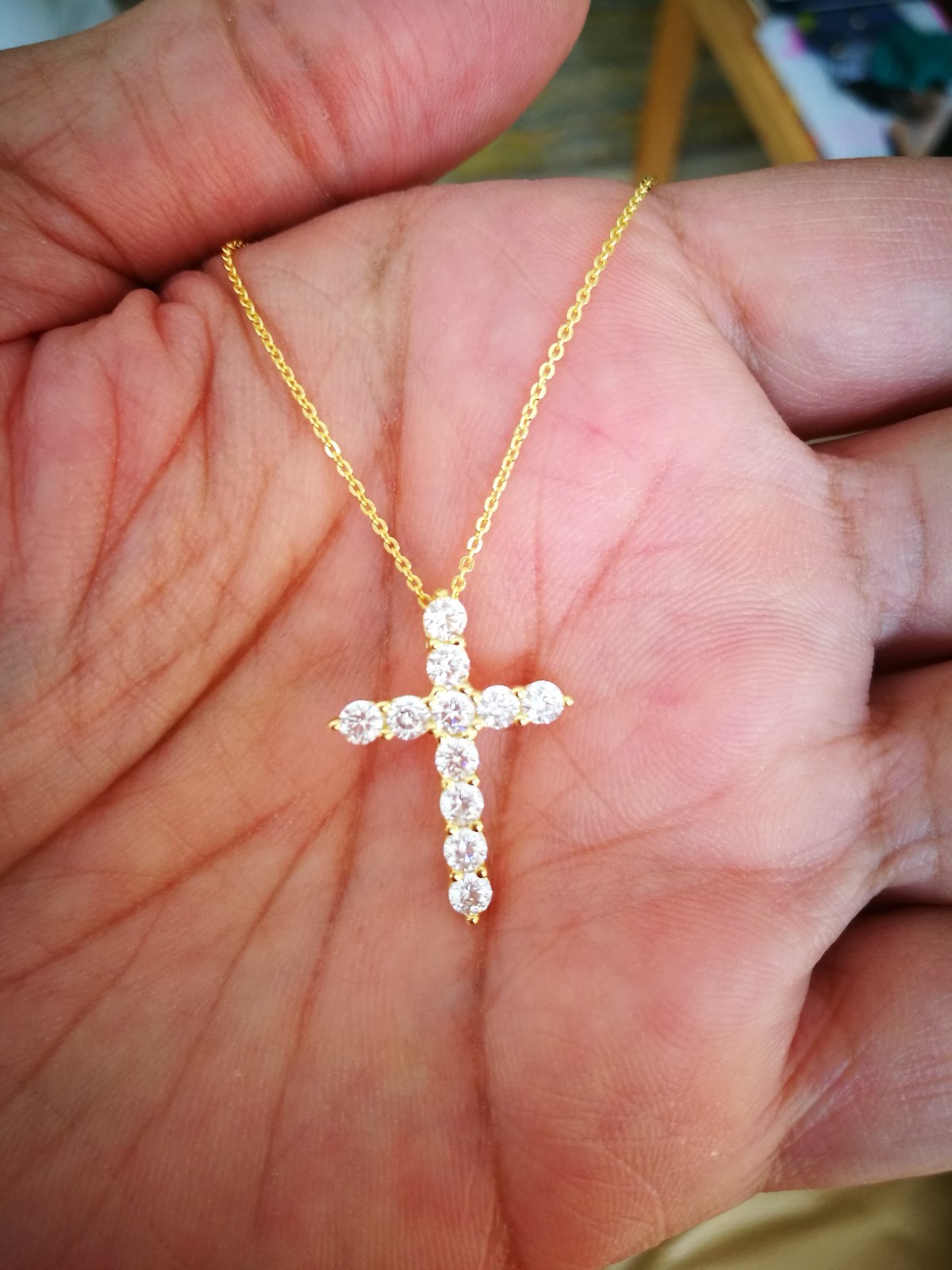 1Ct Cross Pendant Necklace Simulated Diamond 14K Solid Yellow Gold Plated Silver
