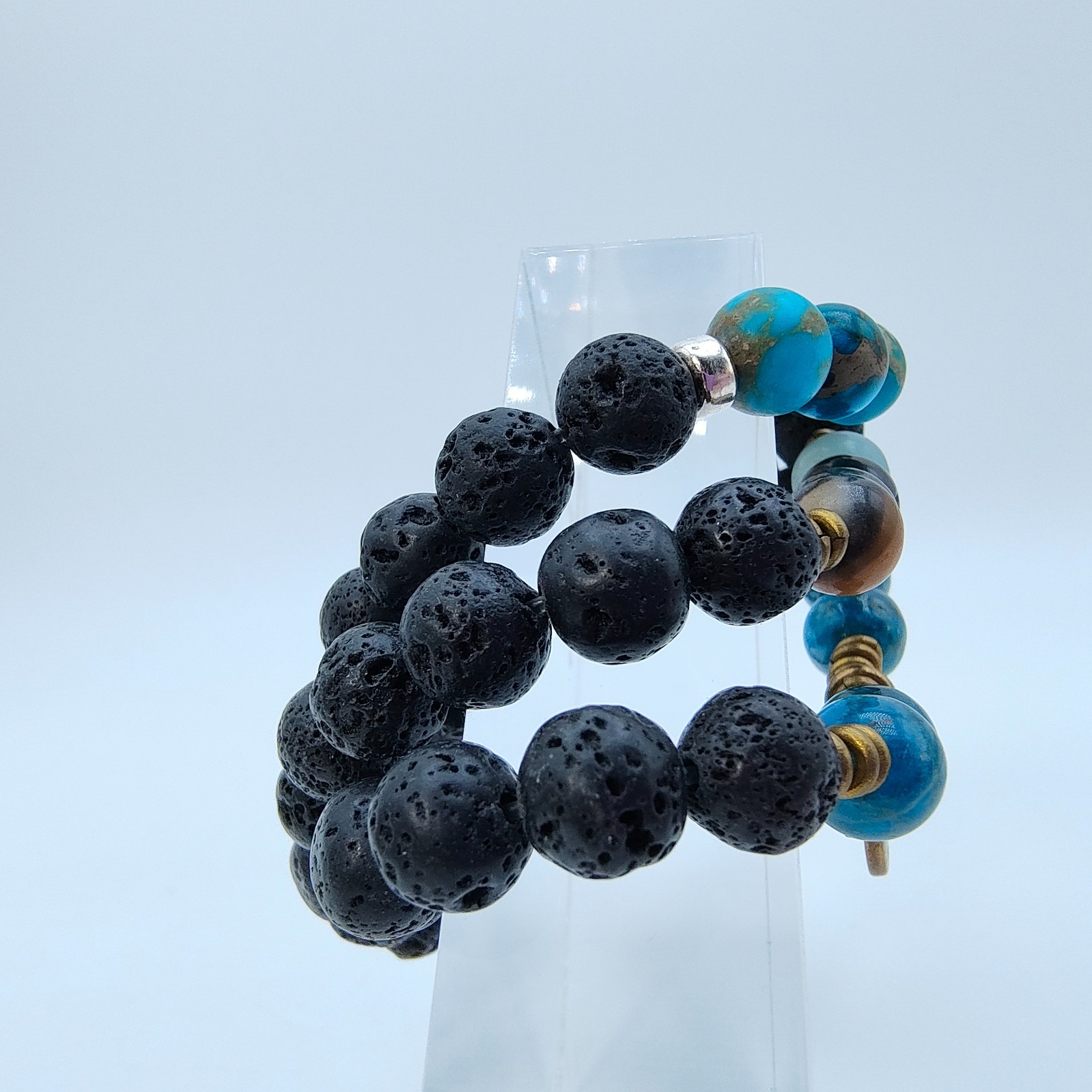 Boho Lava Rock Diffuser Beaded Stretch Bracelet Set of 3 Buddah Charm Spiritual