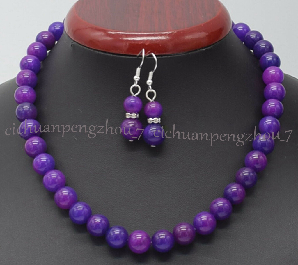 6/8/10/12mm Natural Multicolor Gemstone Round Beads Necklace Earrings Set 18”